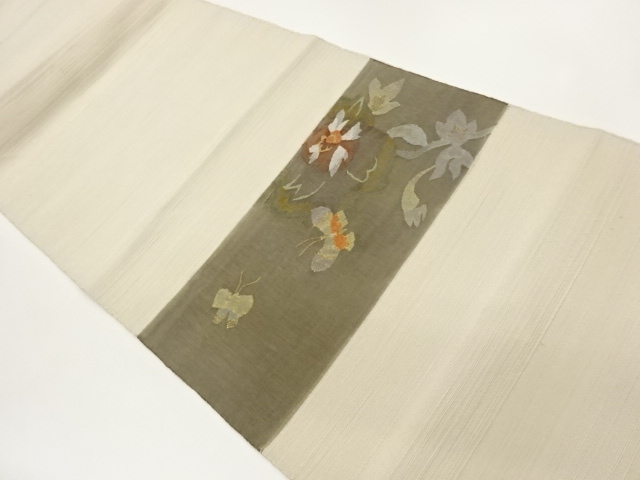 JAPANESE KIMONO / TSUMUGI ABSTRACT FLOWER LEAF BUTTERFLY PATTERN WOVEN